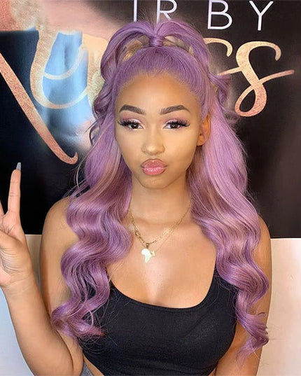 Junoda Purple Body Wave Wig Pre Plucked Light Lavendor Colored Human Hair Wigs junoda