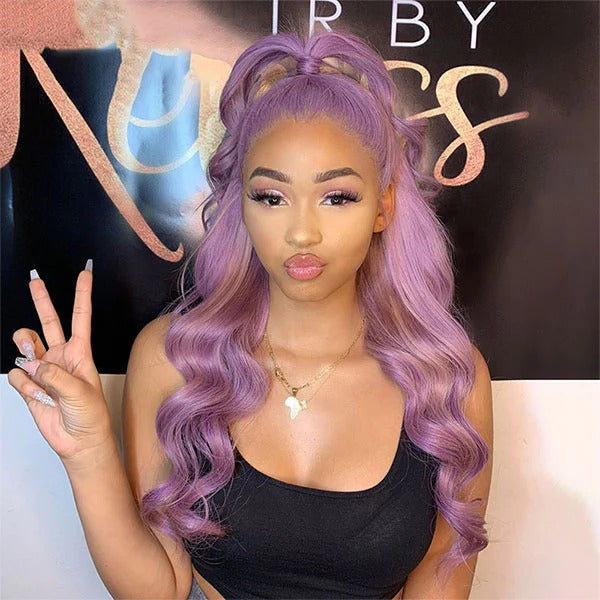 Junoda Purple Body Wave Wig Pre Plucked Light Lavendor Colored Human Hair Wigs junoda