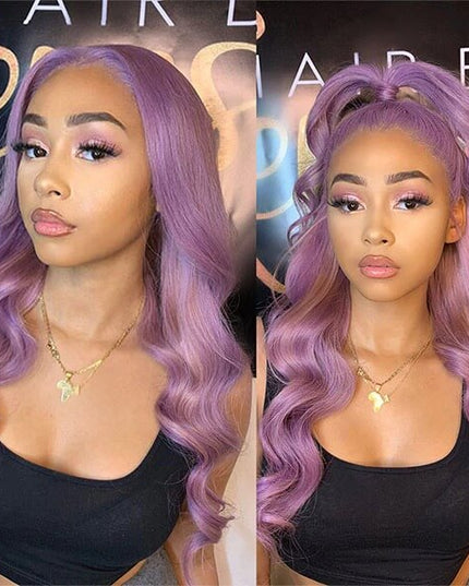 Junoda Purple Body Wave Wig Pre Plucked Light Lavendor Colored Human Hair Wigs junoda