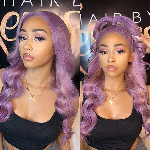 Junoda Purple Body Wave Wig Pre Plucked Light Lavendor Colored Human Hair Wigs junoda