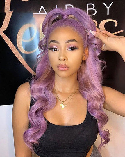 Junoda Purple Body Wave Wig Pre Plucked Light Lavendor Colored Human Hair Wigs junoda