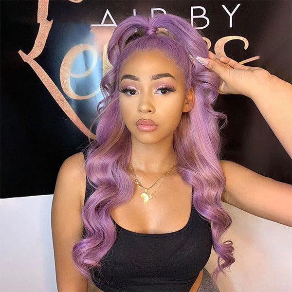 Junoda Purple Body Wave Wig Pre Plucked Light Lavendor Colored Human Hair Wigs junoda
