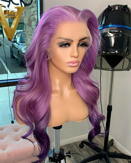Junoda Purple Body Wave Wig Pre Plucked Light Lavendor Colored Human Hair Wigs junoda