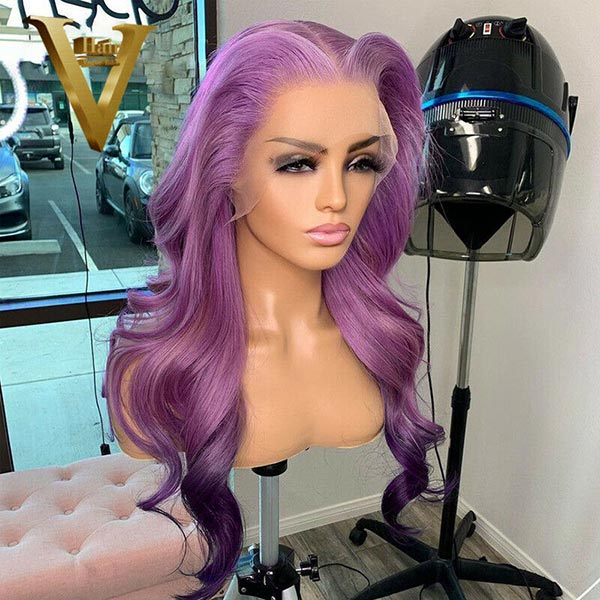 Junoda Purple Body Wave Wig Pre Plucked Light Lavendor Colored Human Hair Wigs junoda