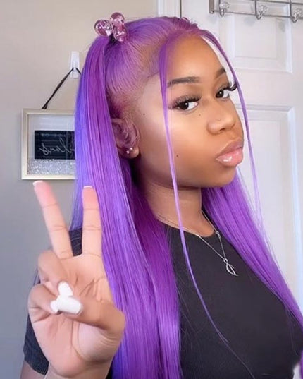 Junoda Purple Wig Silky Straight Colored 4x4 13x4 Lace Front Human Hair Wigs for Women junoda
