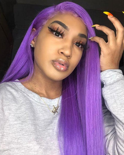 Junoda Purple Wig Silky Straight Colored 4x4 13x4 Lace Front Human Hair Wigs for Women junoda