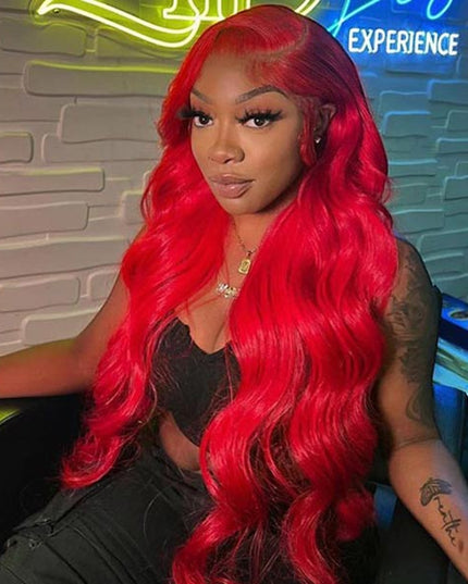 Junoda Red Body Wave Wig Virgin Human Hair 4x4 13x4 Transparent Lace Frontal Wig junoda