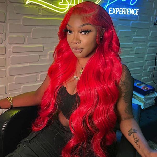 Junoda Red Body Wave Wig Virgin Human Hair 4x4 13x4 Transparent Lace Frontal Wig junoda