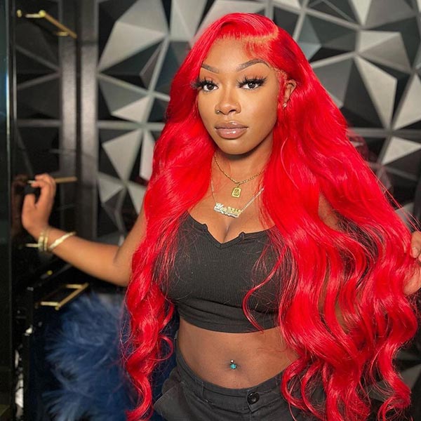 Junoda Red Body Wave Wig Virgin Human Hair 4x4 13x4 Transparent Lace Frontal Wig junoda