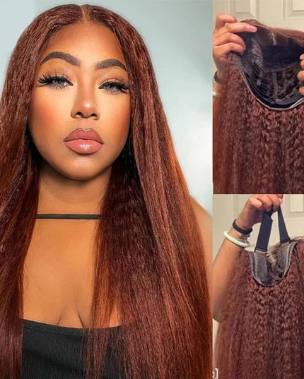 [Save $100] Junoda Fall Color Kinky Straight Pre Cut Lace Wig Reddish Brown Wear & Go Wig junoda