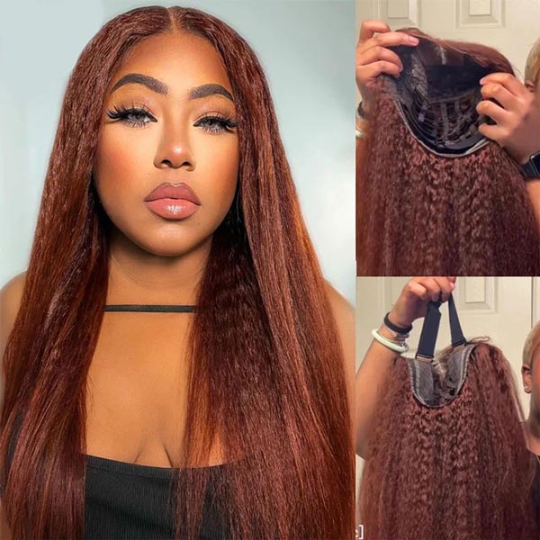 [Save $100] Junoda Fall Color Kinky Straight Pre Cut Lace Wig Reddish Brown Wear & Go Wig junoda