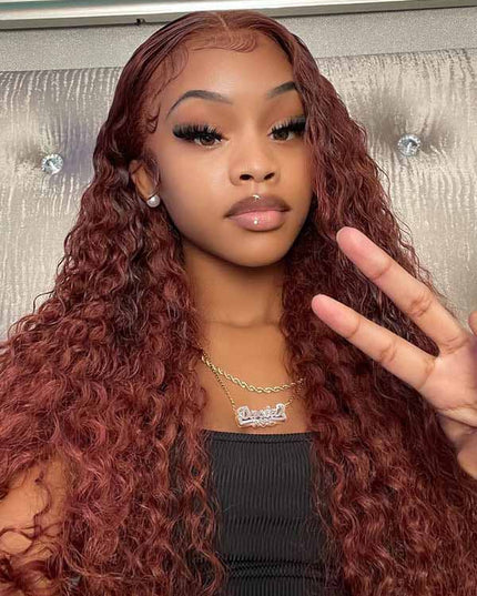 Junoda Auburn Water Wave HD Lace Front Wig Reddish Brown Colored Human Hair Wigs junoda