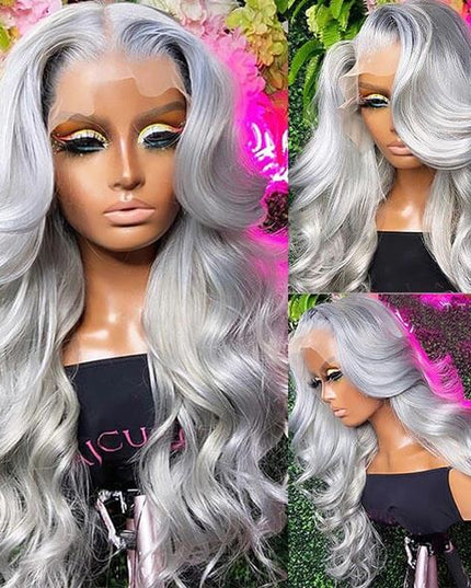 Junoda Silver Grey Body Wave Wig 4x4 13x4 Lace Front Wig Colored Human Hair Wigs for Women junoda