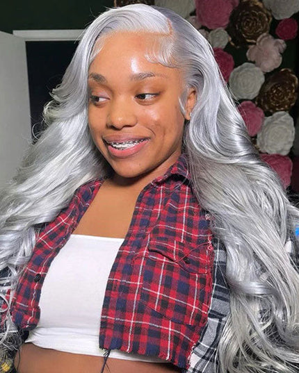 Junoda Silver Grey Body Wave Wig 4x4 13x4 Lace Front Wig Colored Human Hair Wigs for Women junoda