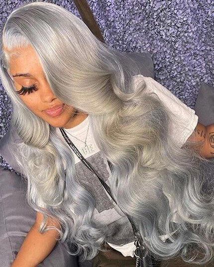 Junoda Silver Grey Body Wave Wig 4x4 13x4 Lace Front Wig Colored Human Hair Wigs for Women junoda