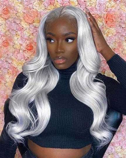 Junoda Silver Grey Body Wave Wig 4x4 13x4 Lace Front Wig Colored Human Hair Wigs for Women junoda