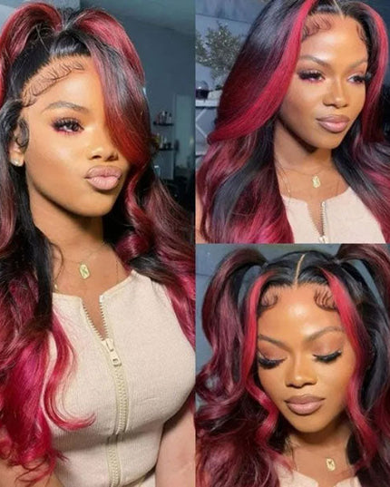 Junoda Spicy Red Wine Highlight Wig Loose Wave 13x4 Lace Front Human Hair Wigs junoda