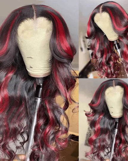 Junoda Spicy Red Wine Highlight Wig Loose Wave 13x4 Lace Front Human Hair Wigs junoda