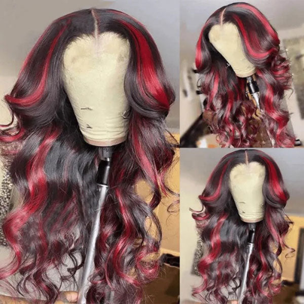 Junoda Spicy Red Wine Highlight Wig Loose Wave 13x4 Lace Front Human Hair Wigs junoda
