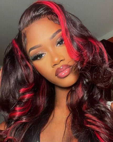 Junoda Spicy Red Wine Highlight Wig Loose Wave 13x4 Lace Front Human Hair Wigs junoda