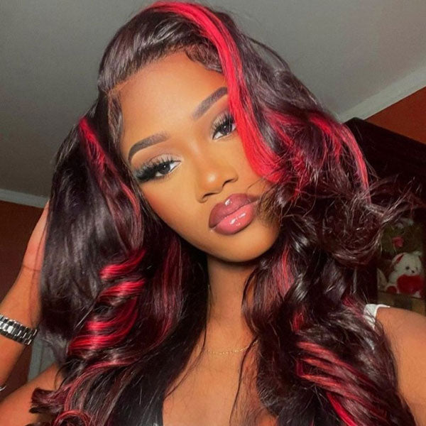 Junoda Spicy Red Wine Highlight Wig Loose Wave 13x4 Lace Front Human Hair Wigs junoda