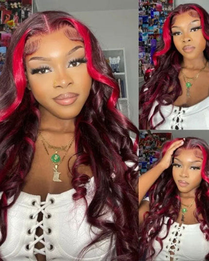 Junoda Spicy Red Wine Highlight Wig Loose Wave 13x4 Lace Front Human Hair Wigs junoda