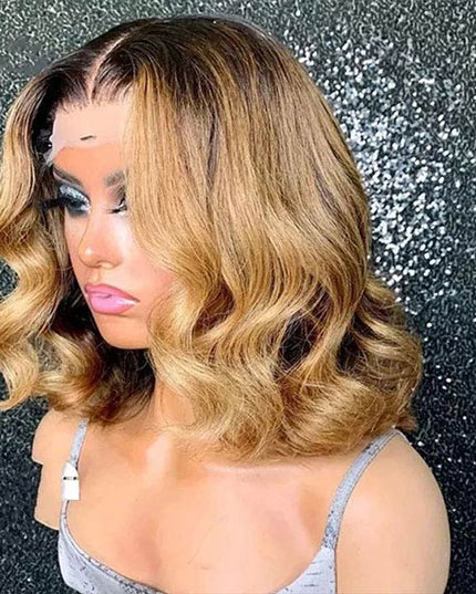 Junoda T1B/27 Loose Wave Bob Wig Honey Brown with Black Short Ombre Human Hair Bob Wigs junoda