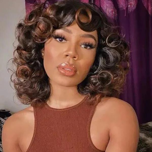 Yasser K wigsandwanderlust Recommend Junoda P4/30 Bouncy Curly Ombre Human Hair Wig With Bangs Two Tone Color Dark Root Bob Wig junoda