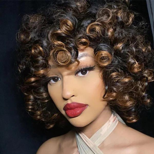 Yasser K wigsandwanderlust Recommend Junoda P4/30 Bouncy Curly Ombre Human Hair Wig With Bangs Two Tone Color Dark Root Bob Wig junoda