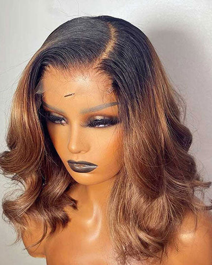 Junoda T1B/30 Body Wave Bob Wig Two Tone Color Dark Roots Short Human Hair Bob Lace Wig junoda