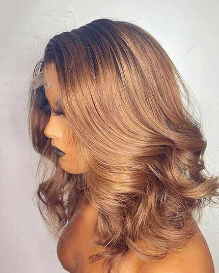 Junoda T1B/30 Body Wave Bob Wig Two Tone Color Dark Roots Short Human Hair Bob Lace Wig junoda