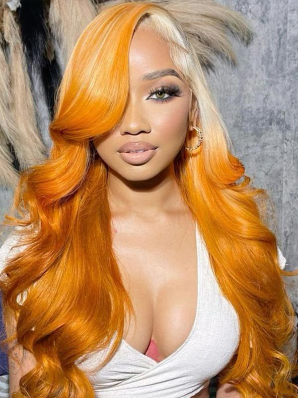 Junoda T613/350 Honey Blonde Ginger Orange Two Tone Color Body Wave Human Hair Lace Wig junoda