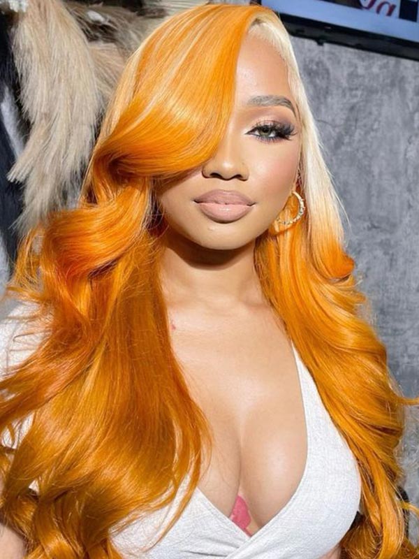 Junoda T613/350 Honey Blonde Ginger Orange Two Tone Color Body Wave Human Hair Lace Wig junoda