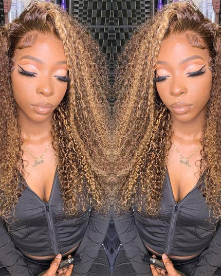 Junoda TL4/12 Jerry Curly Wig Balayage Mix Color 4x4 13x4 Lace Front Human Hair Wigs junoda