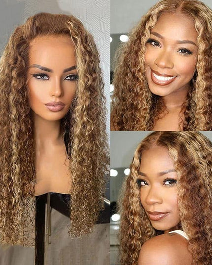 Junoda TL4/12 Jerry Curly Wig Balayage Mix Color 4x4 13x4 Lace Front Human Hair Wigs junoda