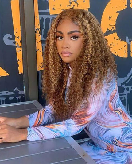 Junoda TL4/12 Jerry Curly Wig Balayage Mix Color 4x4 13x4 Lace Front Human Hair Wigs junoda