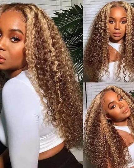 Junoda TL4/12 Jerry Curly Wig Balayage Mix Color 4x4 13x4 Lace Front Human Hair Wigs junoda