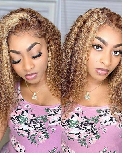 Junoda TL4/12 Jerry Curly Wig Balayage Mix Color 4x4 13x4 Lace Front Human Hair Wigs junoda
