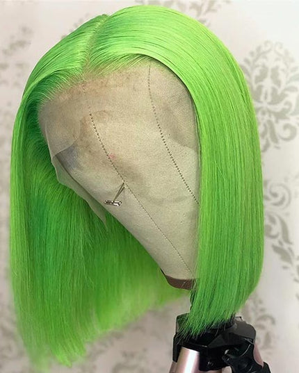 Junoda TikTok Lime Green Color Straight Short Bob Wigs Real Human Hair Lace Front Wig junoda