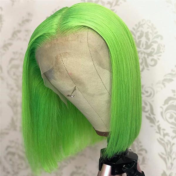 Junoda TikTok Lime Green Color Straight Short Bob Wigs Real Human Hair Lace Front Wig junoda
