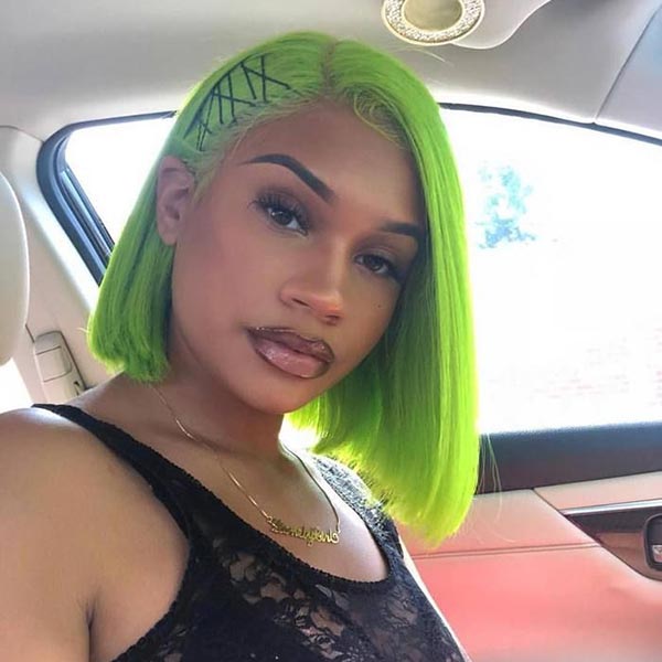 Junoda TikTok Lime Green Color Straight Short Bob Wigs Real Human Hair Lace Front Wig junoda