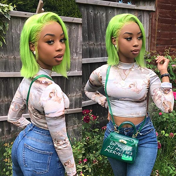 Junoda TikTok Lime Green Color Straight Short Bob Wigs Real Human Hair Lace Front Wig junoda