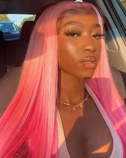 Junoda Two Tone Color Pink Straight Ombre Human Hair Lace Front Wig for Women junoda