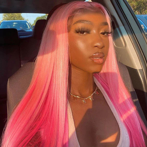 Junoda Two Tone Color Pink Straight Ombre Human Hair Lace Front Wig for Women junoda