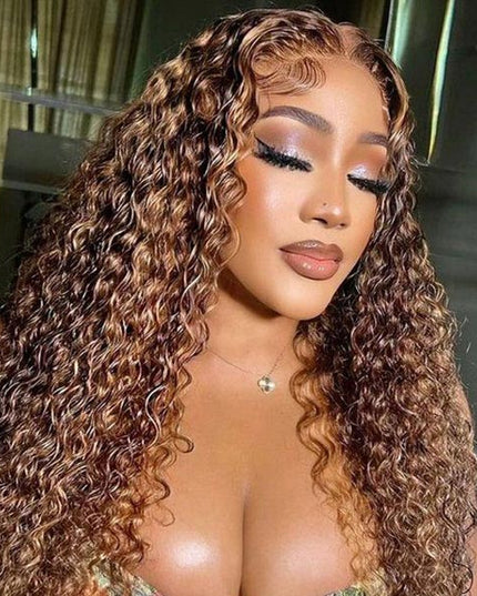 Junoda Water Wave Highlight Wear & Go Wig Pre Cut Lace Colored Human Hair Glueless Wigs junoda
