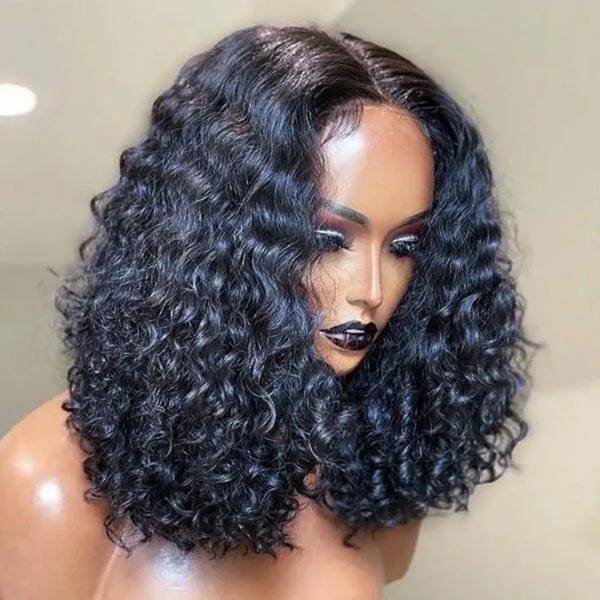 Invisi Drawstring Wig Water Wave Short Bob V Part Wig Shake and Go Glueless Human Hair Wigs for Sale junoda