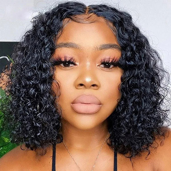 Invisi Drawstring Wig Water Wave Short Bob V Part Wig Shake and Go Glueless Human Hair Wigs for Sale junoda