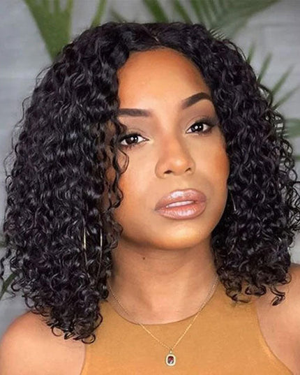 Invisi Drawstring Wig Water Wave Short Bob V Part Wig Shake and Go Glueless Human Hair Wigs for Sale junoda