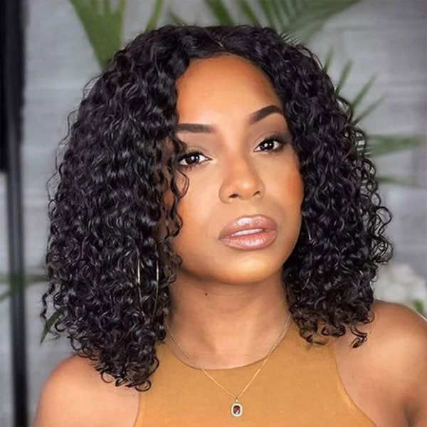 Invisi Drawstring Wig Water Wave Short Bob V Part Wig Shake and Go Glueless Human Hair Wigs for Sale junoda