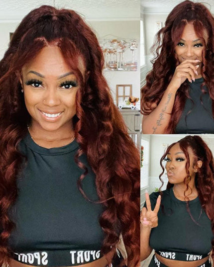 Junoda Wear & Go Pre Cut Lace Wig Reddish Brown Body Wave 6"x5" Quick & Easy Glueless Wig junoda